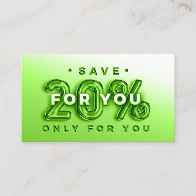 TARJETA DE VISITA CÓDIGO QR 20%OFF LOYALITY PROMOCIONAL DE CUENTA (Anverso)