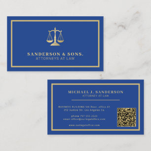Tarjeta De Visita código QR abogado profesional oro azul