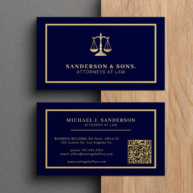 Tarjeta De Visita código QR abogado profesional oro marina (Subido por el creador)