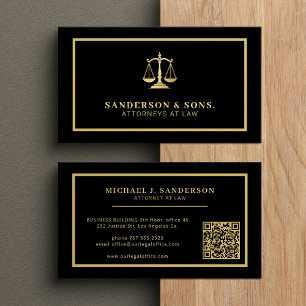 Tarjeta De Visita código QR abogado profesional oro negro