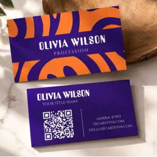 Tarjeta De Visita Código QR abstracto morado y naranja en negrita