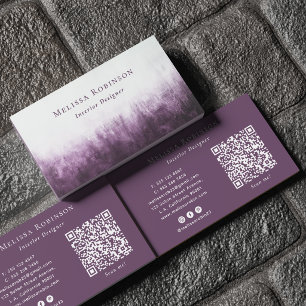 Tarjeta De Visita Código QR abstracto único blanco y grunge púrpura
