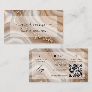 Tarjeta De Visita Código Qr acuarela beige luxe neutral