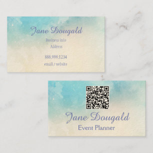 Tarjeta De Visita Código QR Acuarela Pastel Azul Rosa Personalizado