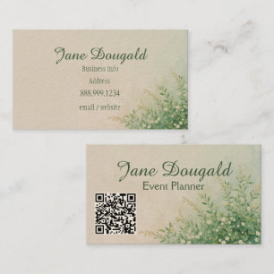 Tarjeta De Visita Código QR Acuarela Pastel Botánica Verdor
