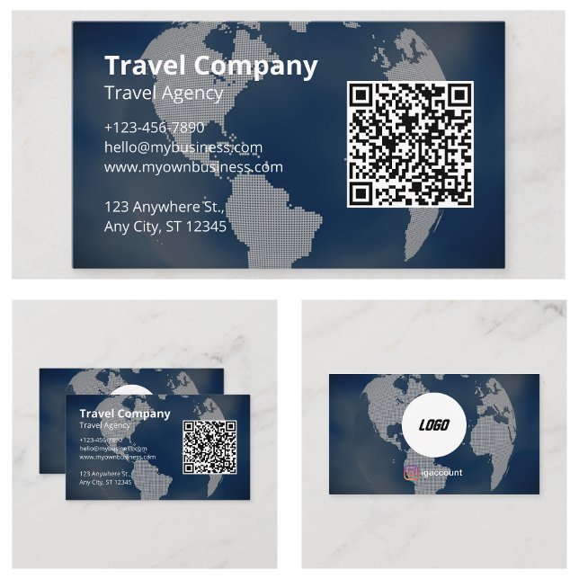 Tarjeta De Visita Código QR Agencia de viajes profesionales (QR Code Professional Travel Agency Business Cards)