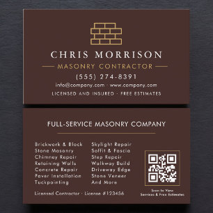 Tarjeta De Visita Código QR Albañil Construcción de Mampostería de L