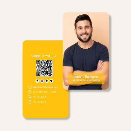Tarjeta De Visita Código QR Amarillo Mostaza Conectar Foto Moderno