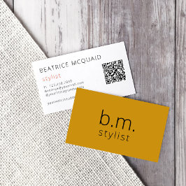 Tarjeta De Visita Código QR amarillo mostaza Monograma minimalista