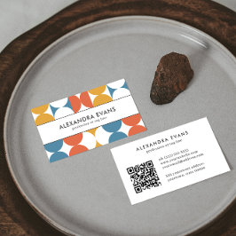 Tarjeta De Visita CÓDIGO QR amarillo naranja azul inspirado en Retro