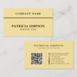 Tarjeta De Visita Código QR Amarillo Pálido Suave para Profesionales