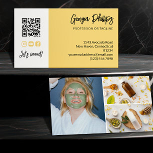 Tarjeta De Visita Código QR Amarillo Suave Collage de 3 Fotos