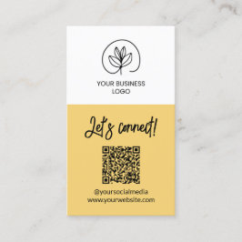 Tarjeta De Visita Código QR Amarillo Suave de una Cara Let's Connect
