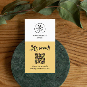 Tarjeta De Visita Código QR Amarillo Suave de una Cara Let's Connect