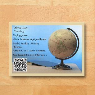 Tarjeta De Visita Código QR amarillo Tutor Maestro Globo Libro Aula