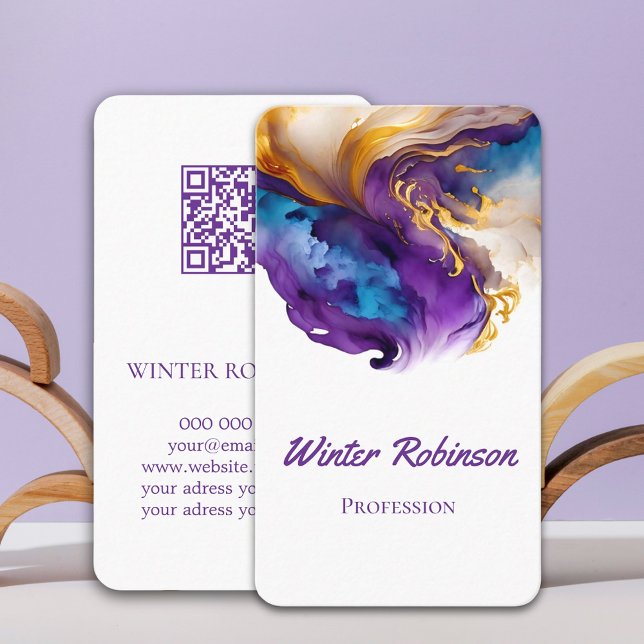 Tarjeta De Visita Código QR arte alcohólico agate de tinta (Abstract watercolor ink QR Code Business Card)