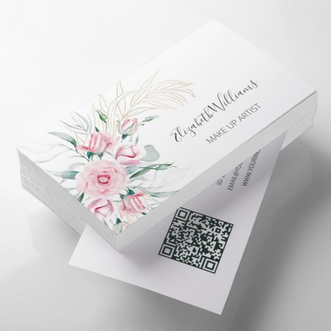 Tarjeta De Visita Código QR | Artista acuarela Rubor Floral Make Up (Subido por el creador)