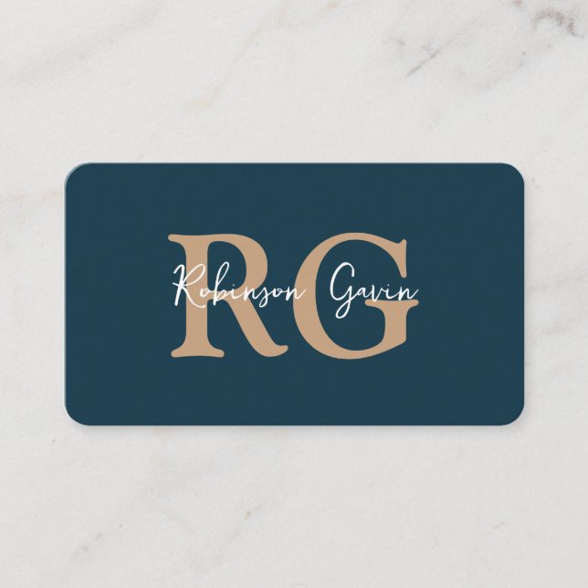 Tarjeta De Visita Código QR azul de la Marina de Monograma Elegante  (Anverso)