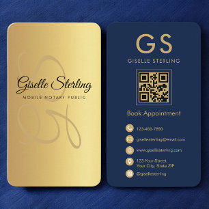 Tarjeta De Visita Código QR azul de la Marina de Oro Público del Not