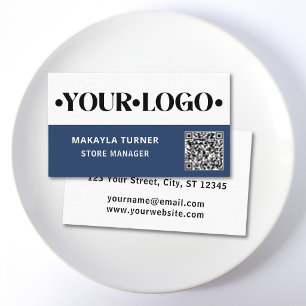 Tarjeta De Visita Código QR Azul de Logo Personalizado