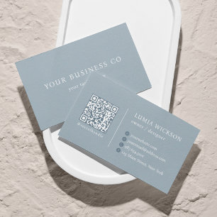 Tarjeta De Visita Código QR Azul Elegante Minimalista Moderno