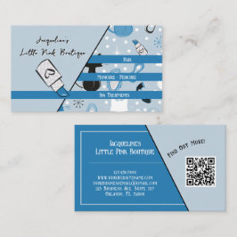 Tarjeta De Visita Código QR Azul Femenino Salón Mediados de Siglo II