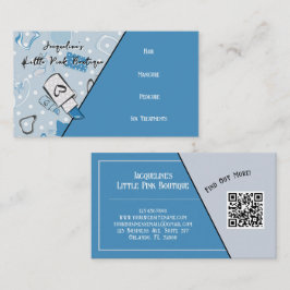 Tarjeta De Visita Código QR Azul Femenino Salón Mediados de Siglo II