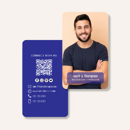 Tarjeta De Visita Código QR Azul Foto Conectar Moderno Minimalista