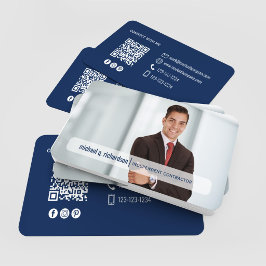 Tarjeta De Visita Código QR azul marino de red moderna para foto