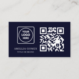 Tarjeta De Visita Código QR Azul Marino | Diseño de Contacto Persona