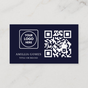 Tarjeta De Visita Código QR Azul Marino Diseño de Contacto Persona