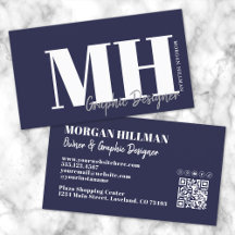 Código QR Azul Marino Monograma Simple