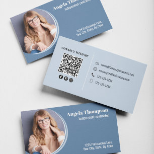 Tarjeta De Visita Código QR azul moderno para empresas fotográficas
