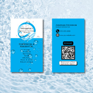 Tarjeta De Visita Código QR Azul Moderno Personalizable de Lavado a 