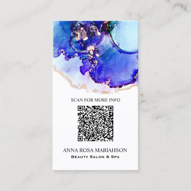 Tarjeta De Visita *~* CÓDIGO QR Azul NEGRO Yummy Gold Gilded AP29 (Anverso)