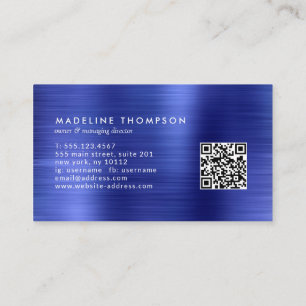 Tarjeta De Visita Código QR azul real Metalizado cepillado profesion