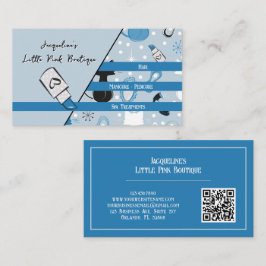 Tarjeta De Visita Código QR Azul Salón Femenino De Mediados De Siglo