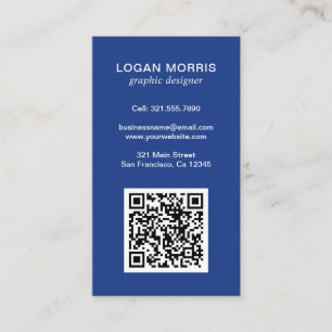 Tarjeta De Visita Código QR azul simple moderno