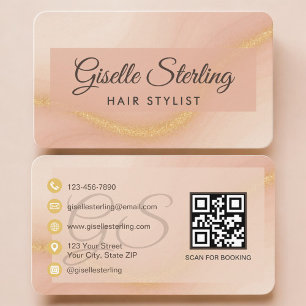 Tarjeta De Visita Código QR beige neutral para estilista de cabello