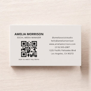 Tarjeta De Visita Código QR Beige Neutro Profesional Minimalista