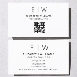 Tarjeta De Visita Código QR blanco Monograma Minimalista moderno