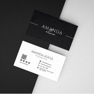 Tarjeta De Visita Código Qr blanco negro Minimalista
