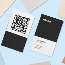 Tarjeta De Visita Código QR blanco negro Minimalista de moda vertica