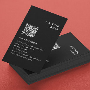 Tarjeta De Visita Código QR Blanco Negro Minimalista Profesional