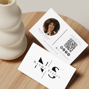 Tarjeta De Visita Código QR Blanco/Negro Moderno Foto Profesional