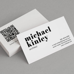 Tarjeta De Visita Código QR blanco profesional minimalista moderno