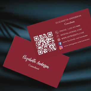 Tarjeta De Visita Código QR blanco rojo