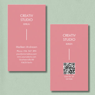 Tarjeta De Visita Código QR blanco rosa minimalista moderno