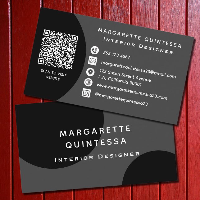 Tarjeta De Visita Código QR blanco y negro profesional moderno simpl (Subido por el creador)