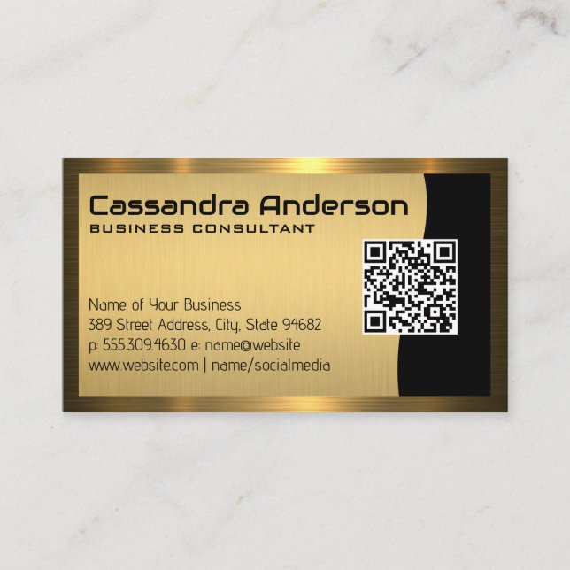 Tarjeta De Visita Código QR / Borde metálico de oro (Anverso)